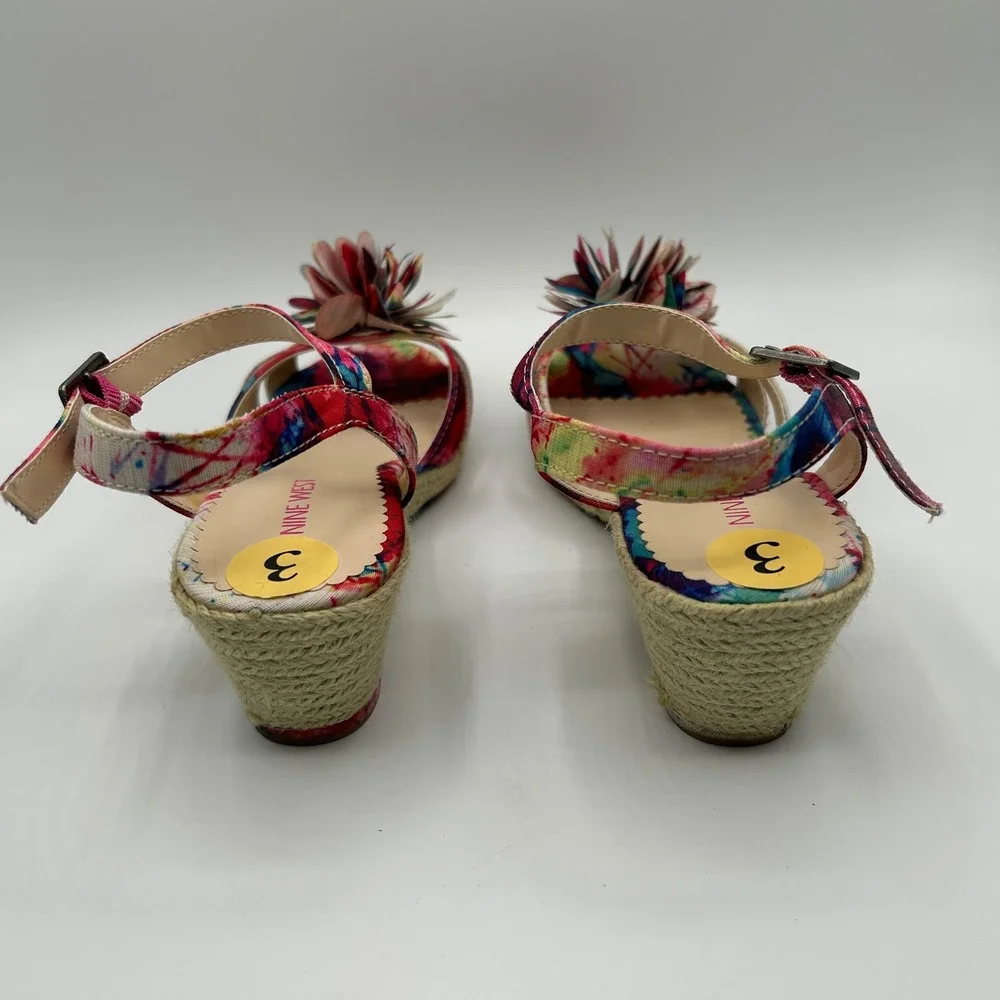 Nine West Girls Even Tie Dye Colorful Floral Wedge Sandals 3M with Box Summer